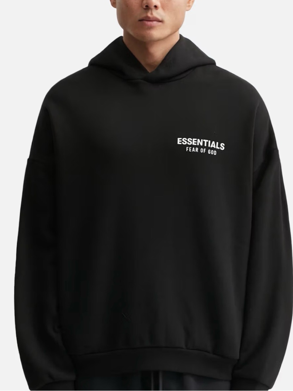 Fear of God Essentials Black Hoodie with White Chest Logo